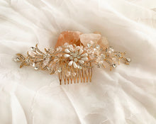 Load image into Gallery viewer, Gold wedding comb with pearls and rhinestones