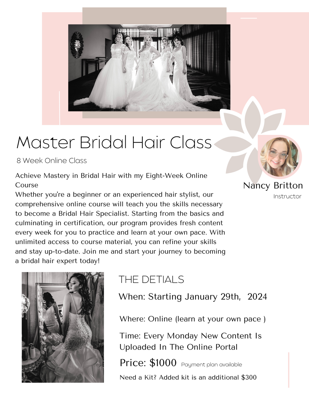 Online Master Bridal Hair Class January 29th 2024