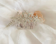 Load image into Gallery viewer, Silver with crystals floral design wedding comb
