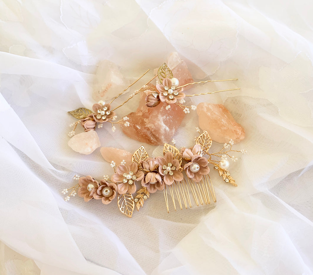 Rose Gold Wedding combs and Pins