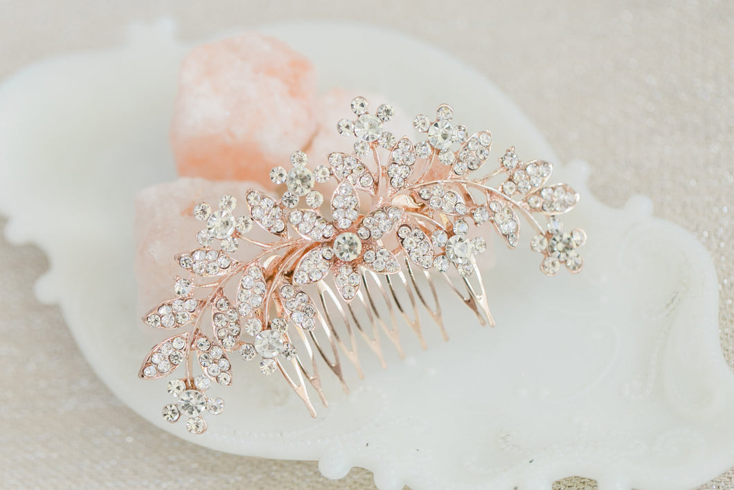 Rose gold  floral hair comb